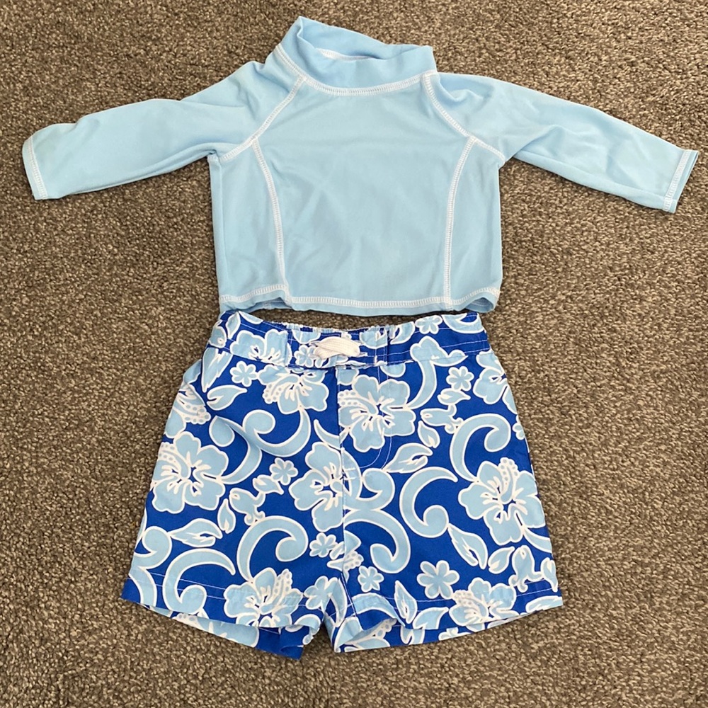 Infant boys small swim trunks and rash guard